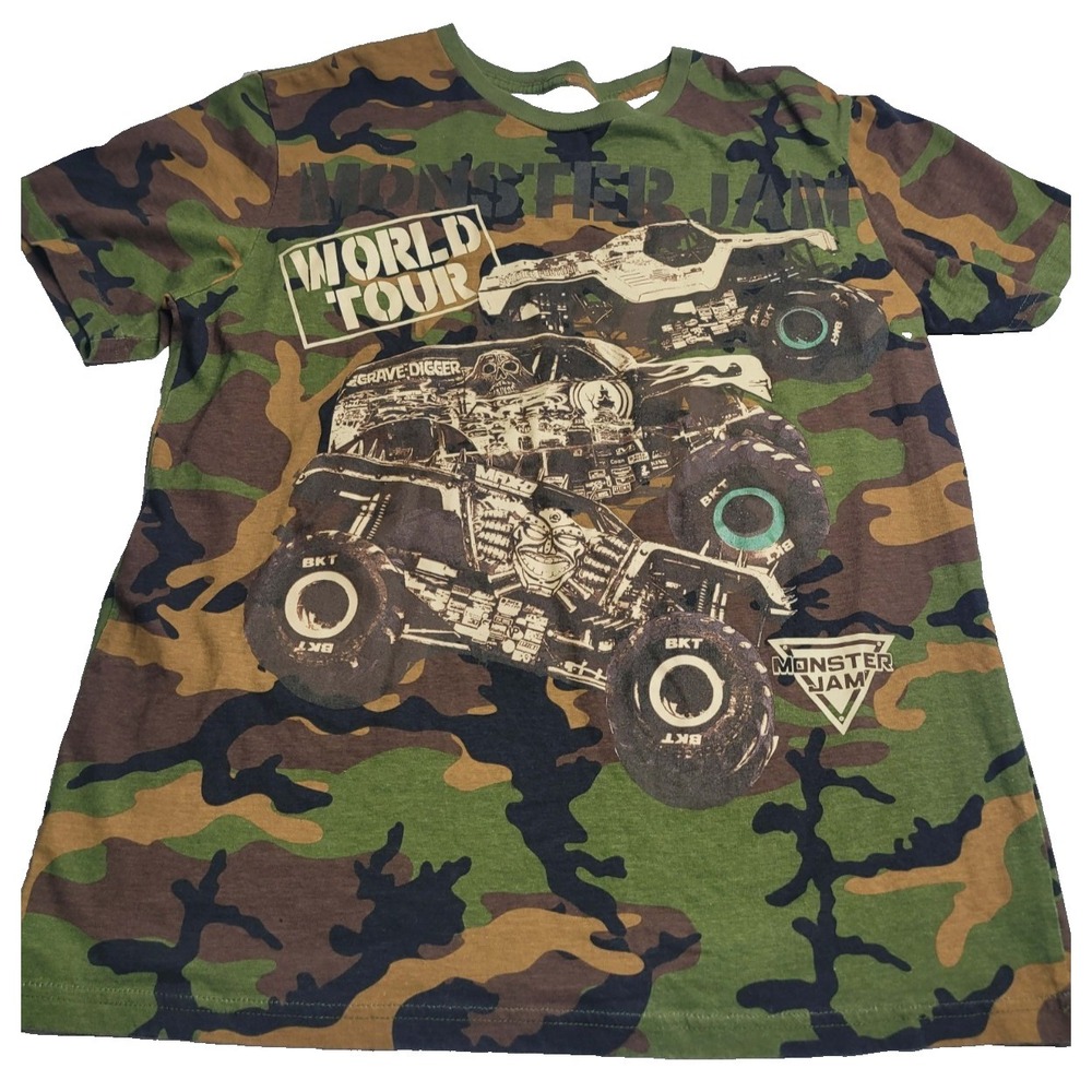Monster Jam Camo Short Sleeve T-Shirt 100% Cotton Men's Large‎